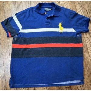 Vintage Polo Ralph Lauren Rugby Shirt Short Sleeve Big‎ Pony Blue Men's Sz 2XL